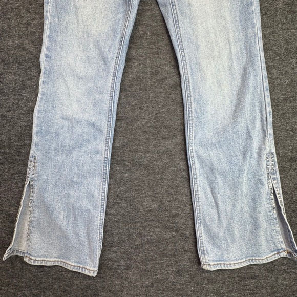 S.O.N.G. Slim Flare Jeans Women 5/27 Light Wash Rhinestone Slit Hem - Picture 2 of 15